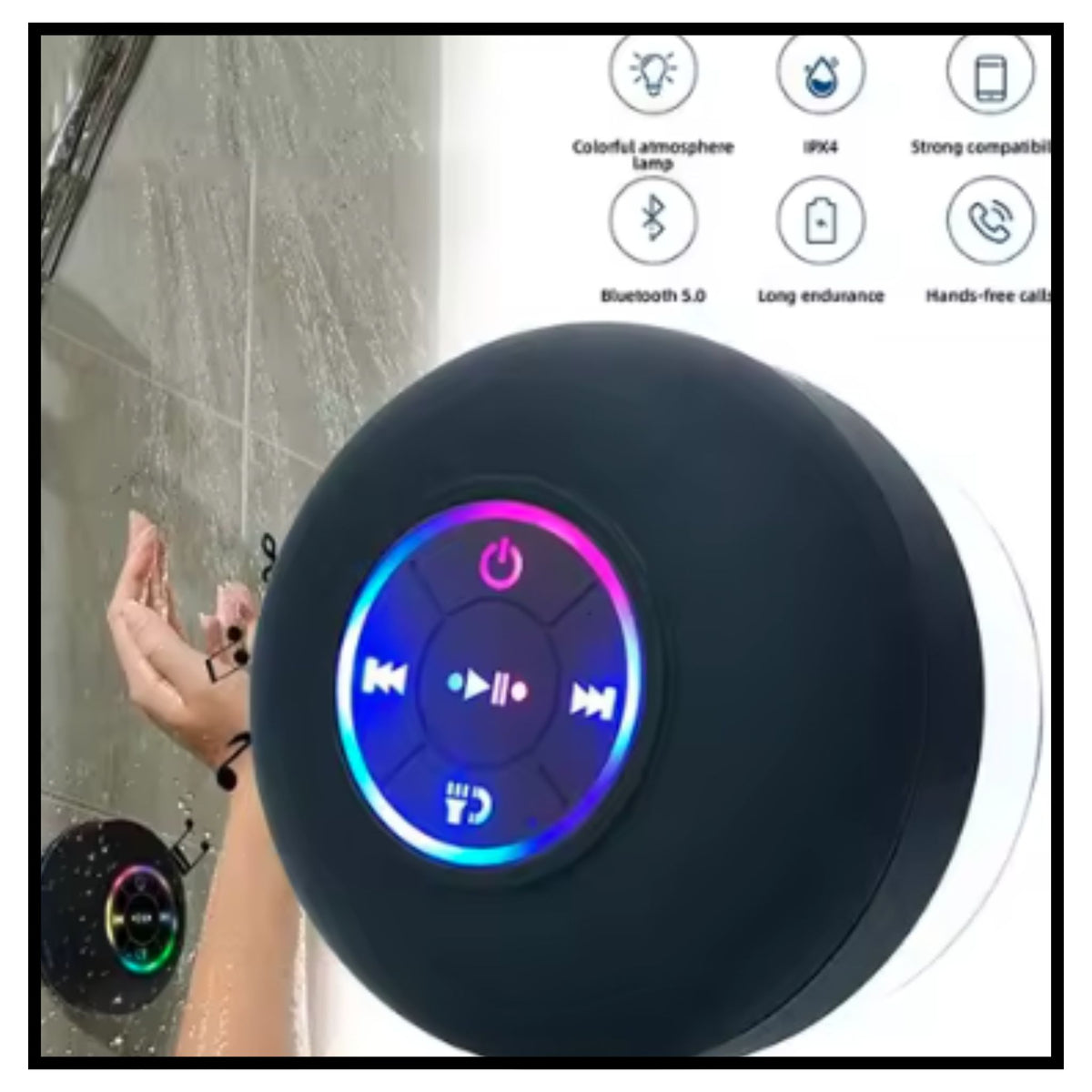 RGB लाइटों वाला मिनी ब्लूटूथ शावर ऑडियो डिवाइस
