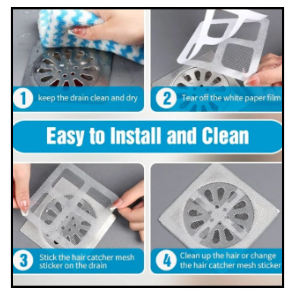 Drain Hair Catcher Waterproof Mesh Stickers for Bathroom ( Pck Of 10 )
