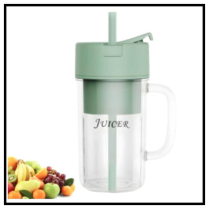 🥤 Portable Electric Juicer Cup Blender – Green Transparent Juicer Bottle with Straw Lid and Fruits Blend – 6 Blades USB-C Rechargeable Blender Cup