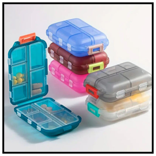 💊 Double Layer Pill Organizer – Colorful Stacked Transparent Double Layer Pill Boxes with Compartments Open Showing Daily Medicine Storage