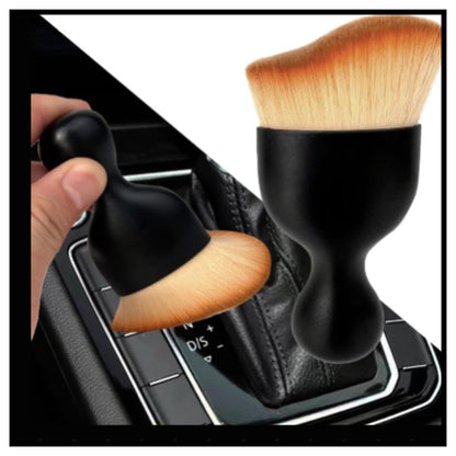 🧹 Car Interior Cleaning Brush – Black Soft Bristle Duster Brush with Orange Yellow Bristles Cleaning Car Gear Area Shown with Hand Using Small Brush