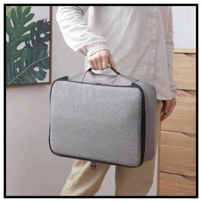 💼 Waterproof Portable Document Storage Bag – Gray Fabric Travel Organizer Bag with Black Trim and Top Handle for Documents