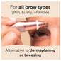 Close up of woman using rose gold eyebrow grooming device for all brow types thin bushy unibrow