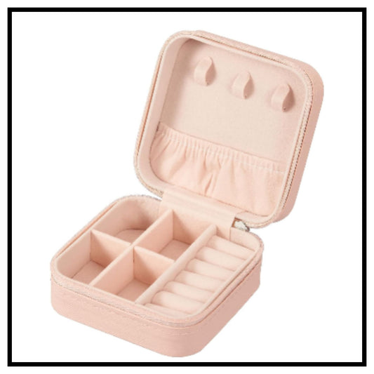 💍 Leather Small Jewelry Box – Beige Travel Portable Jewelry Case with Compartments for Rings and Earrings