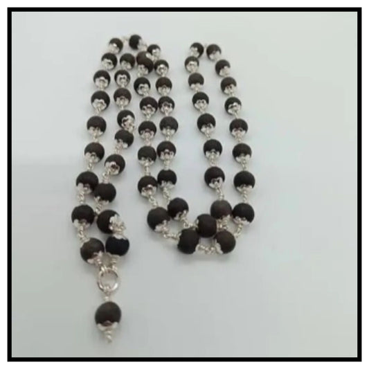 🖤 Original Karungali Malai with Bracelet Combo – Black Beaded Karungali Malai with Silver Caps and Matching Bracelet for Traditional Wear