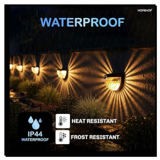 Waterproof LED Solar Fence Lights Warm Glow on Outdoor Wall