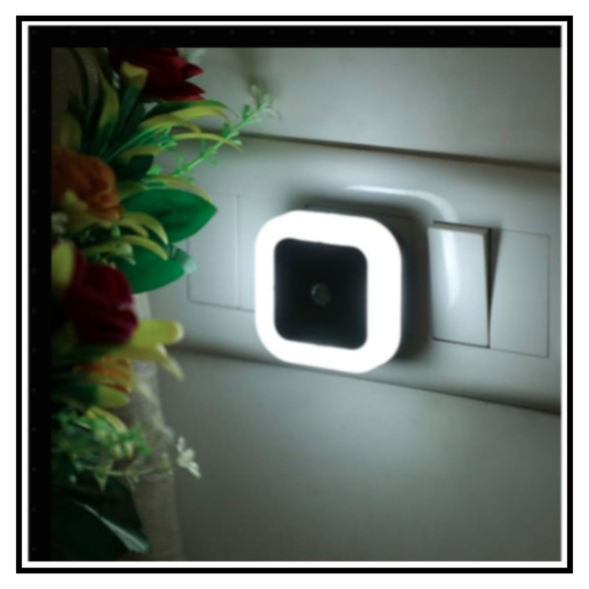 💡 Motion Sensor Square LED Light – White Square Warm White Wall Light with Motion Sensor Glowing on Wall Near Plants