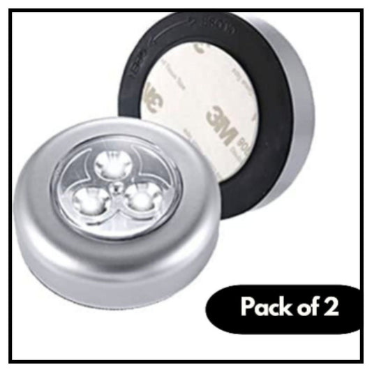 💡 Stick-N-Click LED Light – Silver Round 3-LED Battery Puck Light with 3M Sticker Back – Pack of 2 Bright Stick Anywhere Lights