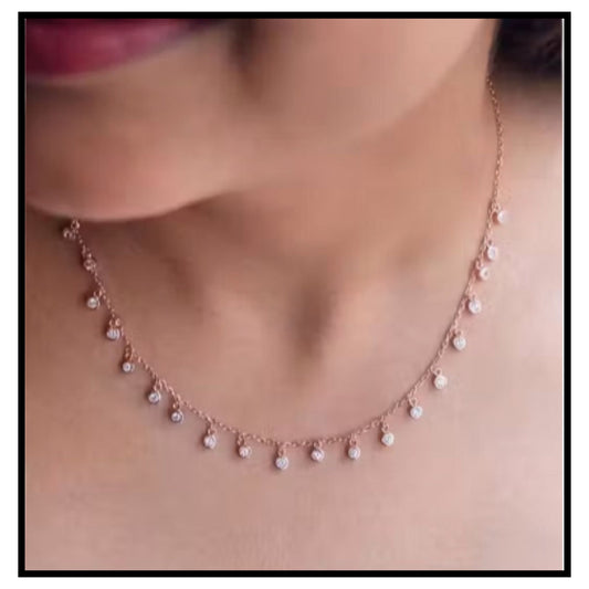 ✨ Rose Gold Starry Night Necklace – Women Rose Gold Chain with Small Droplet Pendants for Daily and Party Wear