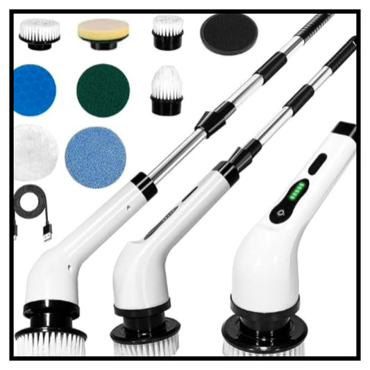 ✨ 9 in 1 Electric Spin Scrubber – White Rechargeable Cordless Cleaning Brush with 9 Interchangeable Brush Heads Including Round Sponge and Bristle Attachments for Bathroom Kitchen Tiles