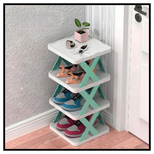 👟 Adjustable Shoe Stand Organizer – 4 Tier Stackable White and Green Plastic Shoe Rack for Bedroom and Entryway