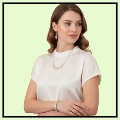 💎 Silver Plated Artificial Stones Studded Jewellery Set – Elegant Silver Necklace, Earrings and Bracelet Set for Women