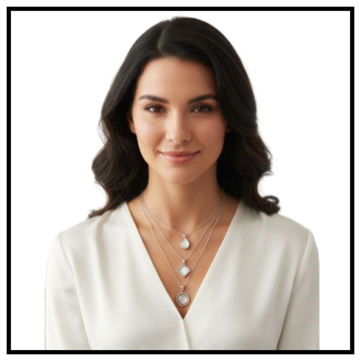 💎 Stylish Silver-Plated Floral and Geometric Pendant – Layered Silver Necklace with Pearl Pendant for Women and Girls