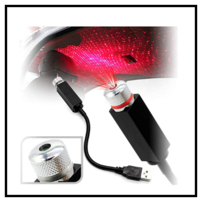 💫 Interior Atmosphere LED Ambient USB Star Light Auto Roof Projector – USB Powered Red Starry Sky Projection Lamp for Car Interior and Bedroom Decor