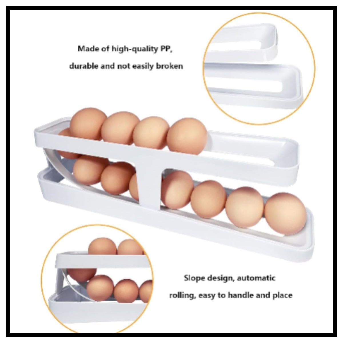 🥚 Rolling Egg Tray 2 Tier Automatic Egg Dispenser with Slope Design – Egg Storage Holder Organizer for Refrigerator and Kitchen