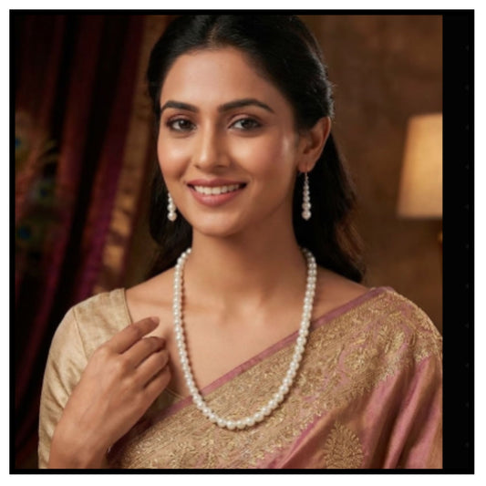 🤍 Traditional White Pearl Moti Necklace Set – White Pearl Beaded Necklace with Matching Earrings for Wedding and Festive Wear