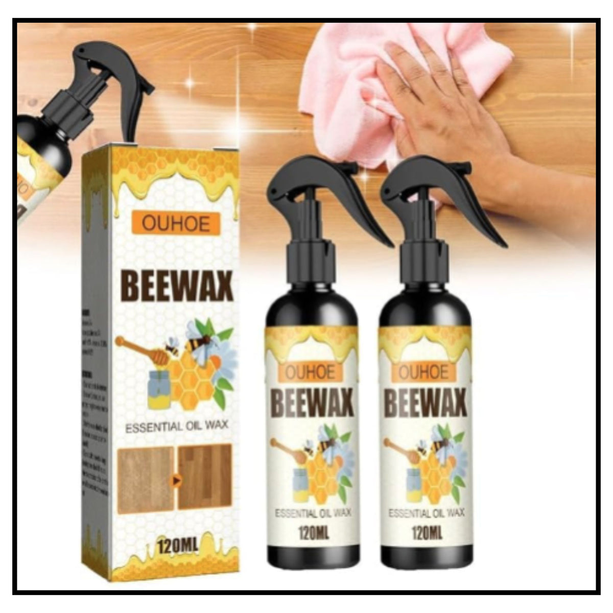 Beeswax furniture polish spray for wooden surfaces