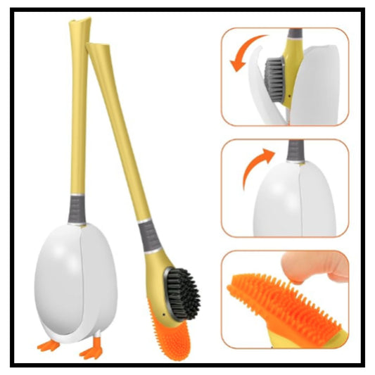 Duck shape silicone bathroom toilet brush flexible bristles wall mounted hygienic holder