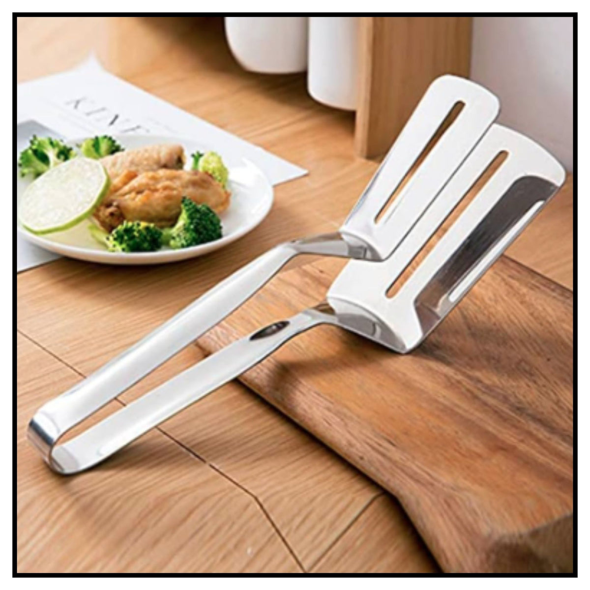 Heat resistant multipurpose kitchen frying turner serving spatula and tong tool