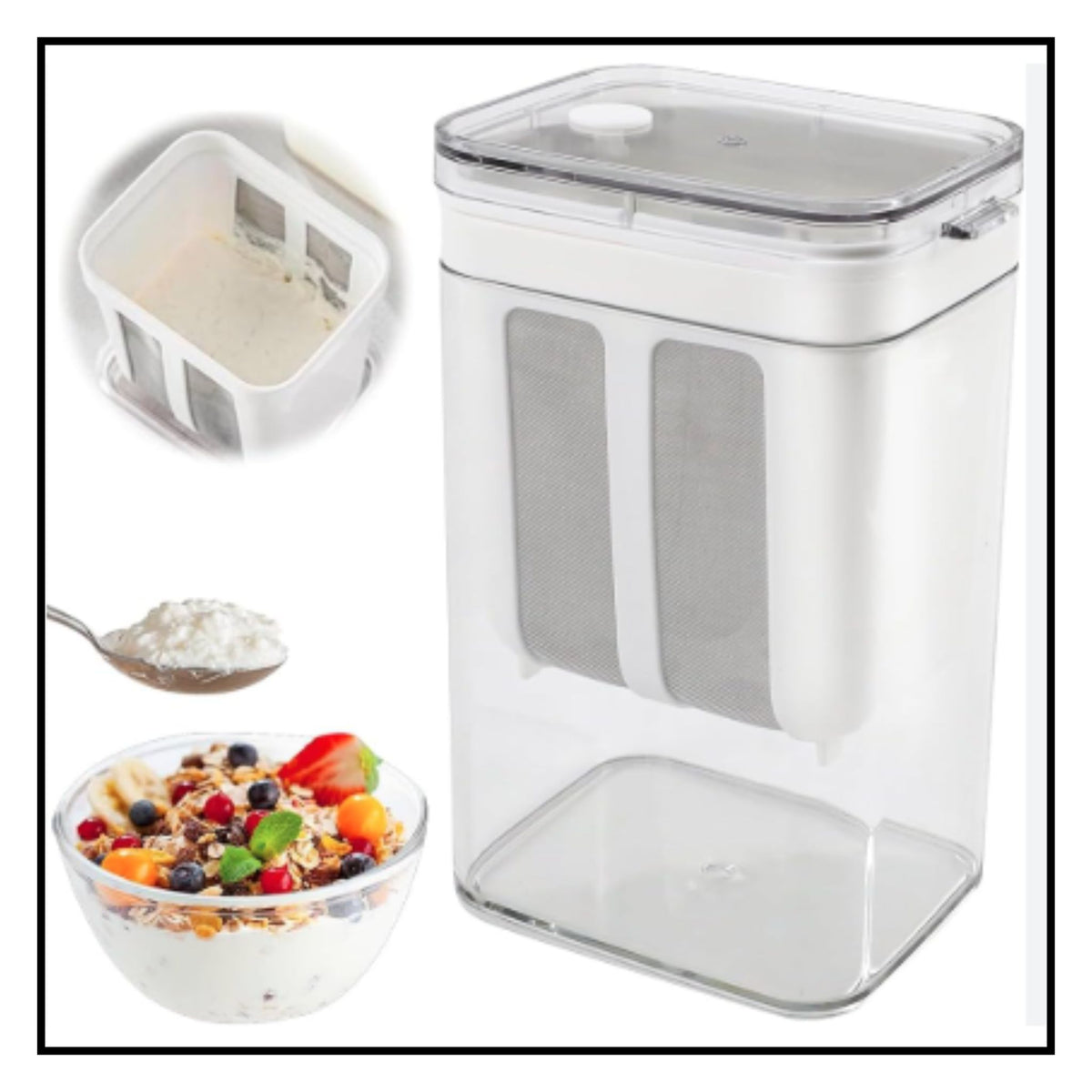Yogurt filter with fine mesh strainer for thick Greek yogurt