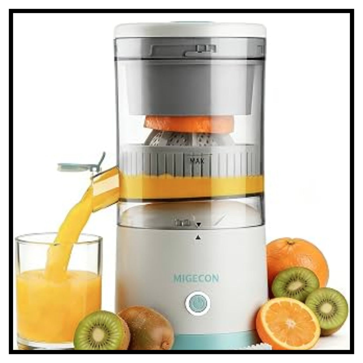 Portable electric citrus juicer migecon extracting orange juice with fruits