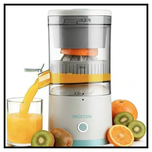 Portable electric citrus juicer migecon extracting orange juice with fruits
