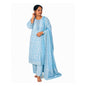 Woman Modeling Peacock Blue Cotton Printed Kurta Set With Matching Dupatta - 5XL Size - S.NO 411718