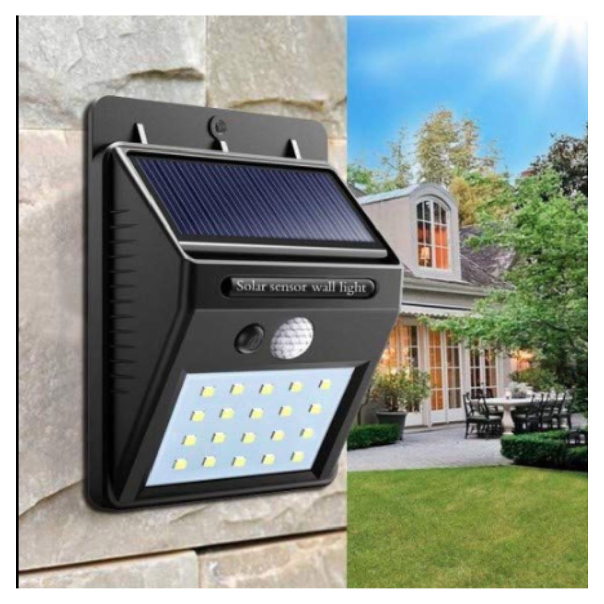 Wireless LED Solar Outdoor Wall Light with Motion Sensor and Dark Detect Technology for Garden Gate Balcony